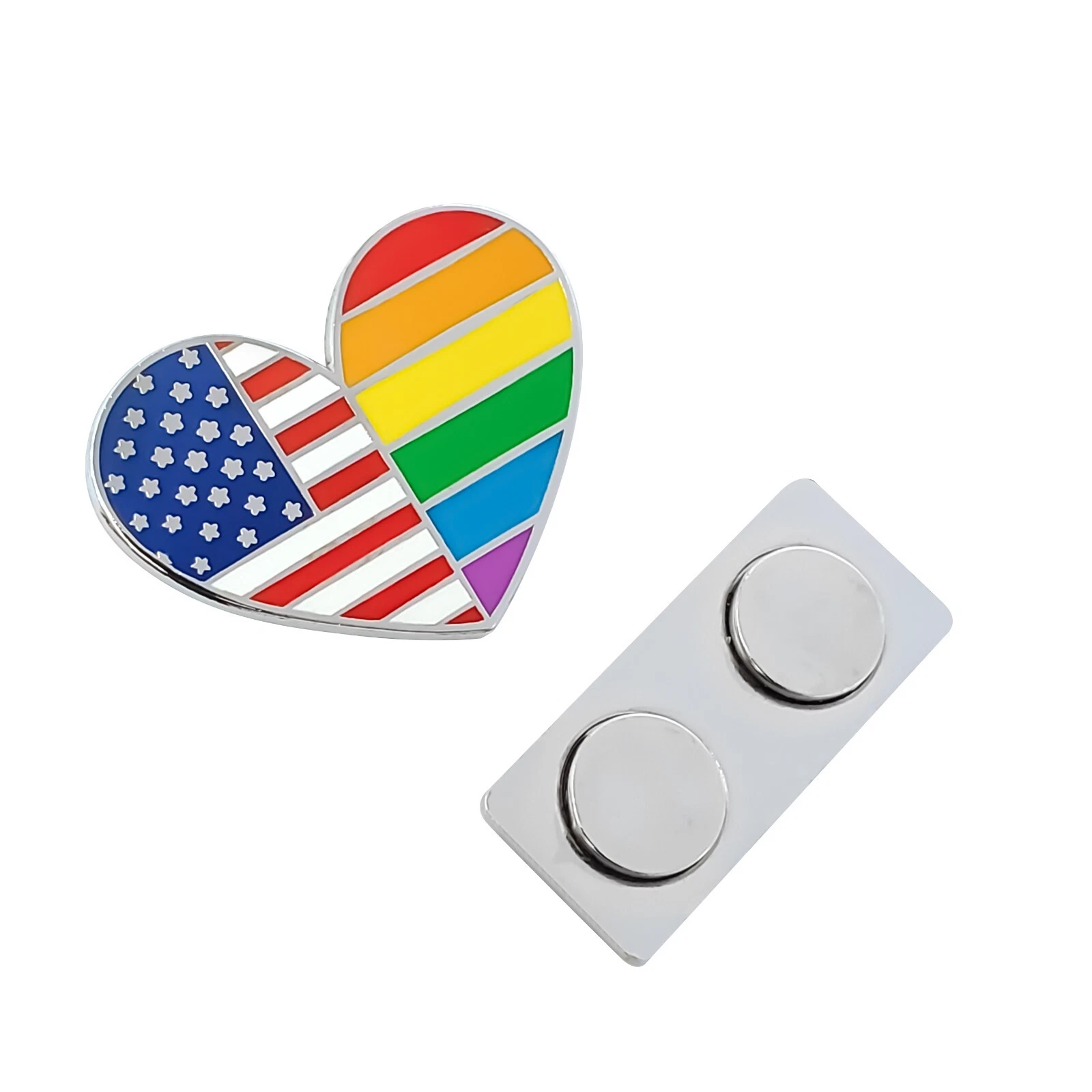 Set of 20 Heart USA Rainbow Pride Flag LGBTQ Enamel Lapel Pin Magnetic Backing