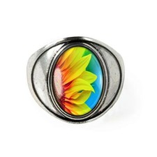Sunflower Ring - Spring Bloom Silver Handmade Cabochon Ring 7