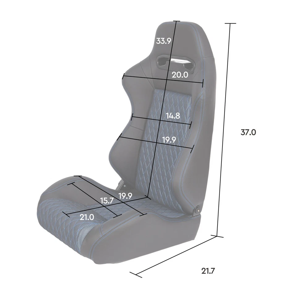 Par de asientos reclinables con canastilla de carreras con deslizadores, tela azul transpirable PU negra Foto 4 de 4