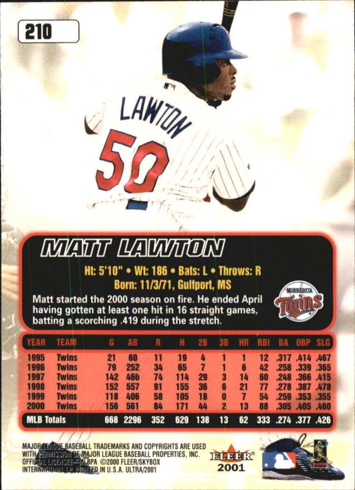 2001 Ultra Minnesota Twins Baseball Card 210 Matt Lawton eBay