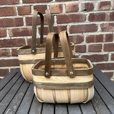 Rustic Wooden Baskets Set Of 2 Farmhouse Country Cottage Decor Storage 12”& 8.75