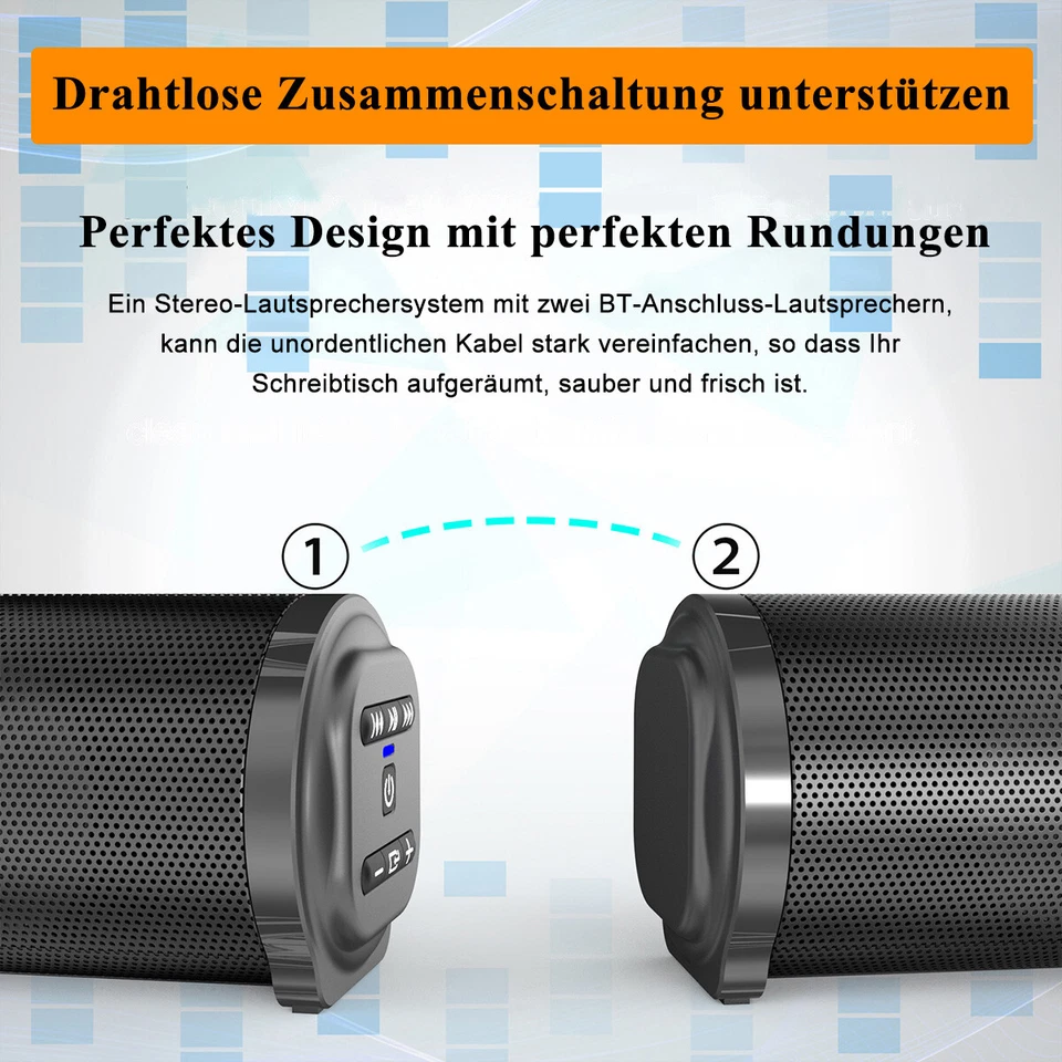 Soundbar Bluetooth BS-10 FM-Radio Type-C Wiederaufladbar Heimkino 3D Surround DE - Bild 3 von 4