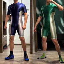 AMORESY Men's Satin Glossy Tracksuits Jumpsuits Zentai Bodysuit Rompers Overalls