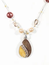 Coastal Prep Y2K Brown Cream Tedrop Pendant Multi Wire Bead Necklace 18 in