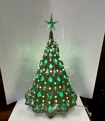 VOLCANO CUSTOM XMAS  TREE -GLAZE & LUSTRE FINISH-CUSTOM CUTOUT GREEN GLASS CRUSH