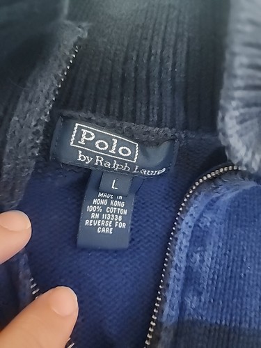 Vintage Polo Ralph Lauren Sweater Youth Large Yellow Blue 1/4 Zip - Picture 2 of 7