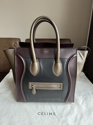 CELINE Luggage Mini Tri-Color Handtasche aus Kalbsleder Schwarz Grau Bordeaux
