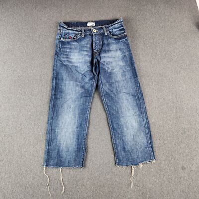 Energie Men's Size 31 Blue Dark Wash 4 Button Distressed Cut Off Vintage