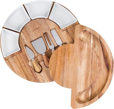Charcuterie Cheese Board & Platter Set With 4 Knives  & Bowls - Acacia Wood