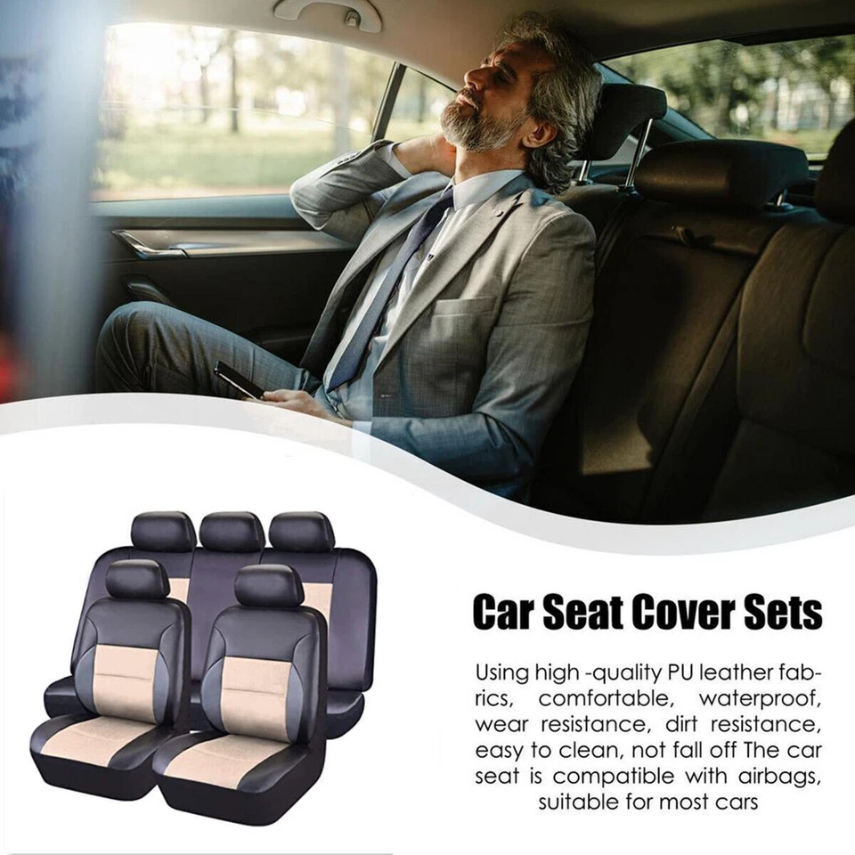 Seat Covers Full Set Front Rear PU Leather Protector For 5-Seats Car SUV Truck - Image 3 of 4