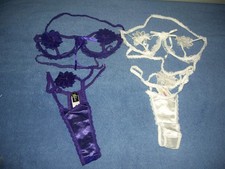 Frederick's Of Hollywood Purple  White Flower Bra  Panties Size Large