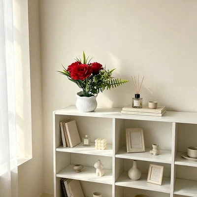 Roses artificielles blanches beige en pot pour déco toutes sais - Photo 1/4