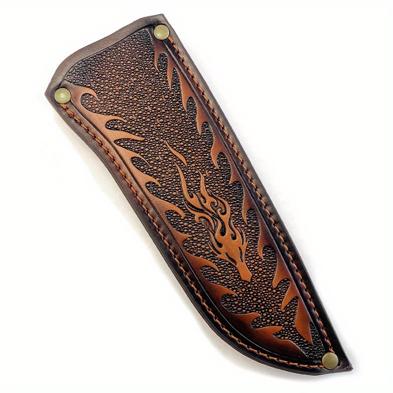 Real Leather Belt Straight Knife Sheath Cover Engraved Pattern for Fixed Blade