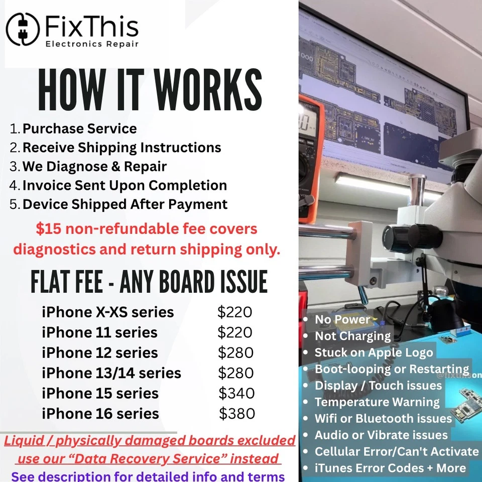 Servicio de reparación de placa base iPhone placa lógica diagnóstico | Modelos X-16 CUALQUIER problema Foto 3 de 4