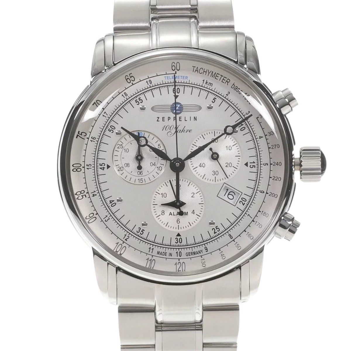 フ*ム様 ZEPPELIN 100 Jahre 76805 クロノグラフ 本体 Zeppelin Silver Dial Men's Watch Alarm 100 Years Chronograph Date