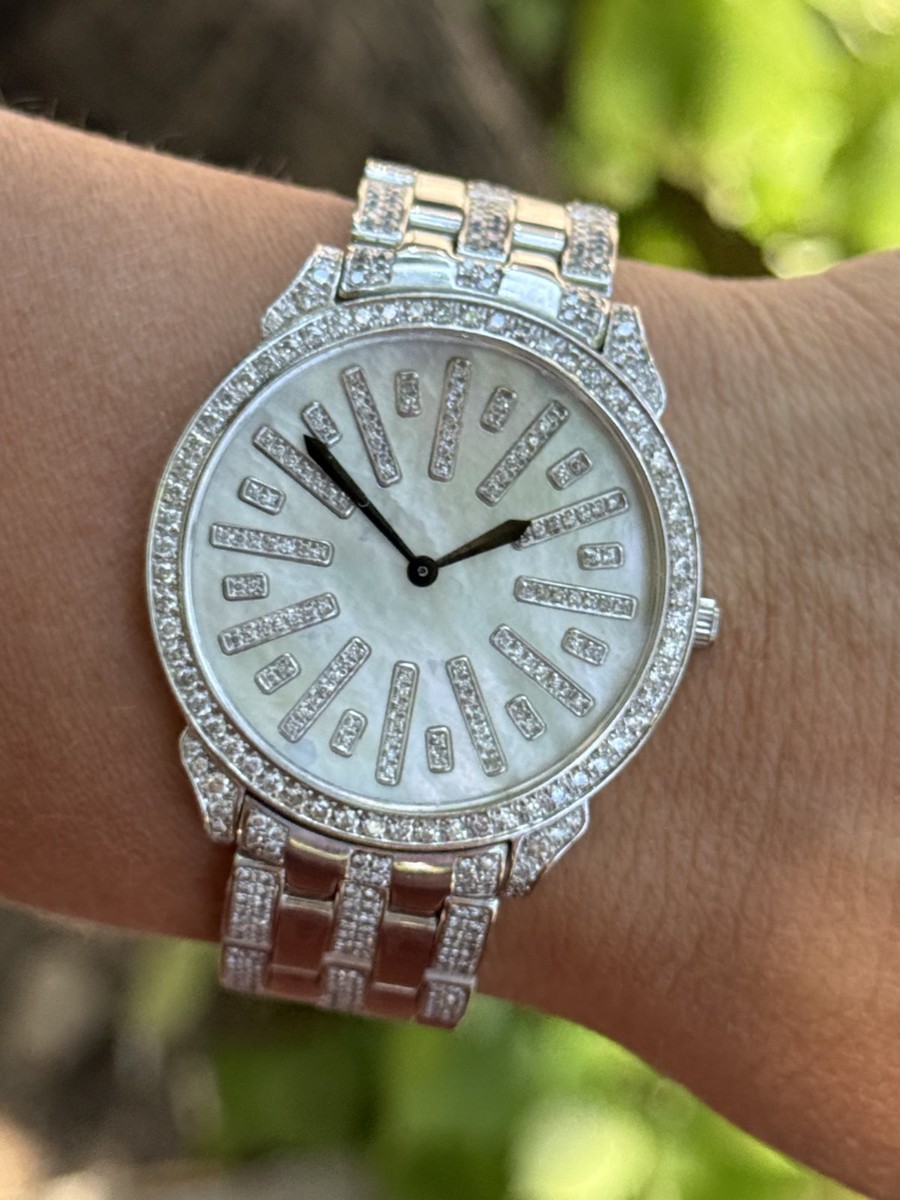 Diamonds & Mother of Pearl Watch 4ct Natural Diamonds Quartz Lady Richard Junot