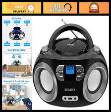 Portable CD Player Boombox with FM Radio, Bluetooth, USB, AUX Headphone Jack -