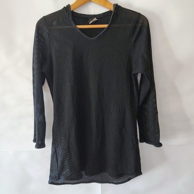 Dotti's Y2K Sheer Mesh Hoodie Tunic Size M Black Cyber Goth Grunge Indie Sleeze