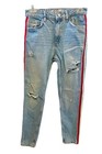 Zara basic Distressed jeans with white, black and red shimmery side stripes, XS — photo 1