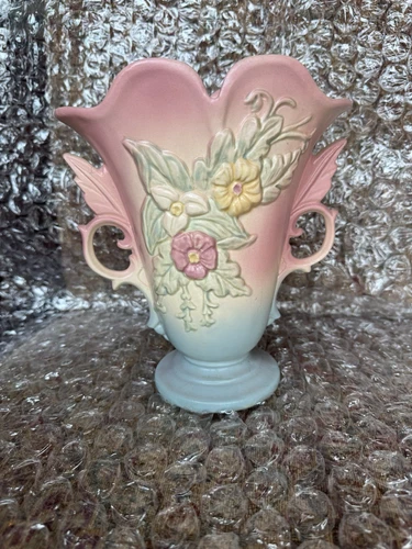 VINTAGE HULL POTTERY WILDFLOWERS DOUBLE SWAN HANDLE VASE PLANTER W-9-8-1/2