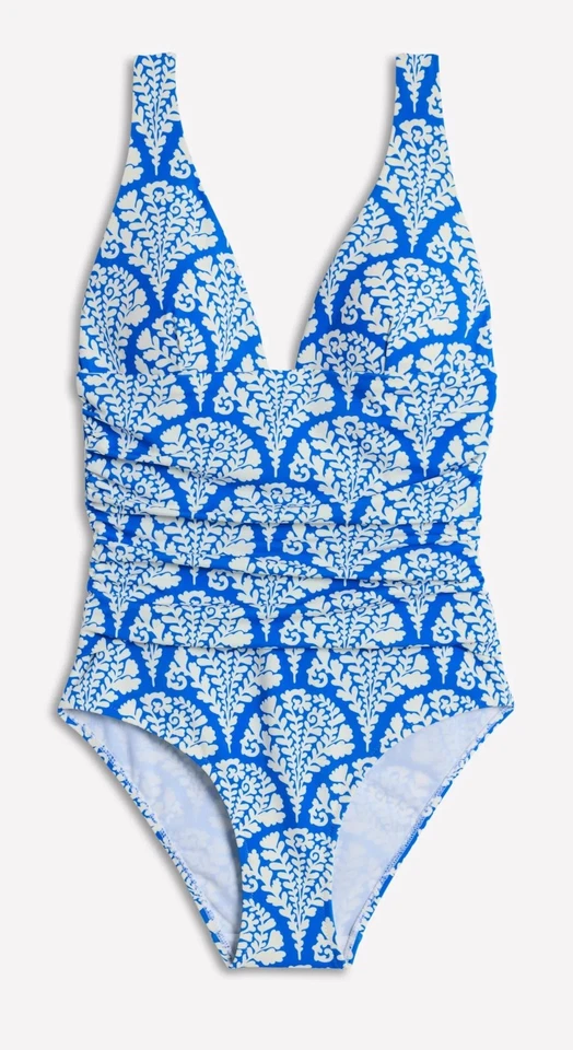 Traje de baño Boden Mykonos Control talla 12R azul blanco profundo V acolchado espalda cruzada nuevo Foto 4 de 4