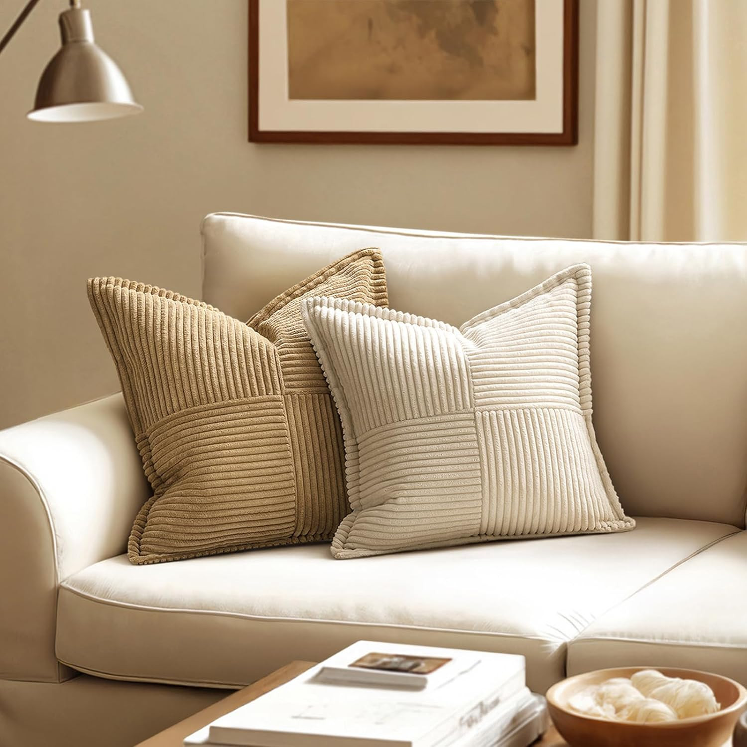 Decorative Throw Pillow Covers for Couch Bed Livingroom 18X18 Inch Set of 2 Beig