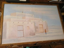 Vintage Painting Oil On Canvas  K. Domingo Signed Southwestern 1970 Pueblo 36"