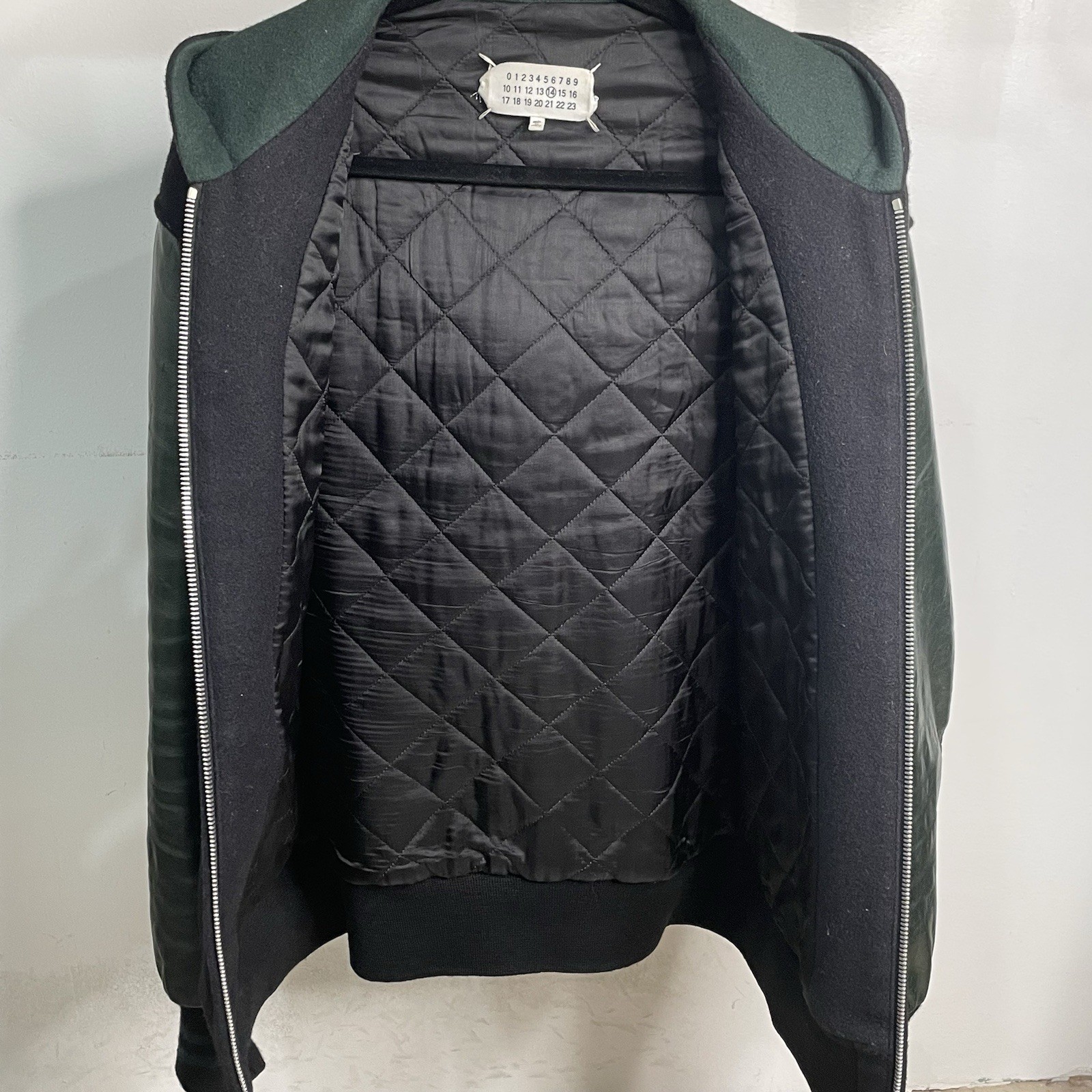 MAISON MARGIELA PARIS Varsity Jacket Men's Black Green Leather Hooded Drawstring image 4