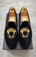 Authentic Versace Medusa Black Velvet Leather Mens Loafer US8 EU41 UK7