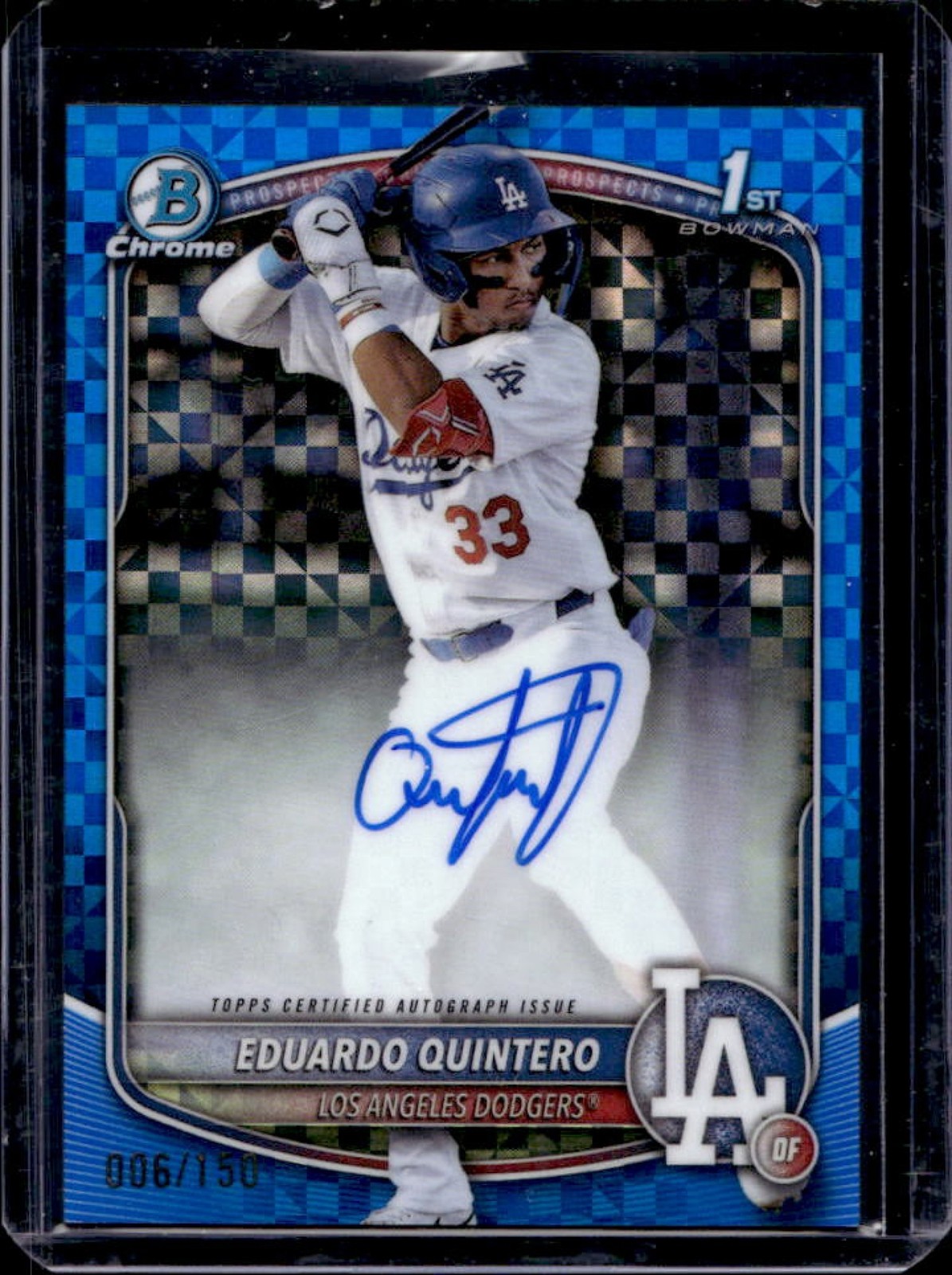 2025 Bowman Eduardo Quintero Chrome Auto Blue X-Fractor 1st Prospect #6/150