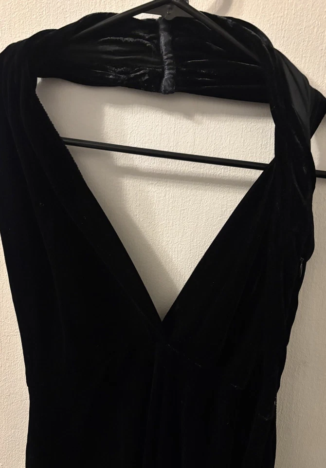 Vintage Ralph Lauren Purple Label Size 8 Black Velvet Halter Dress Read Descript - Image 2 of 4