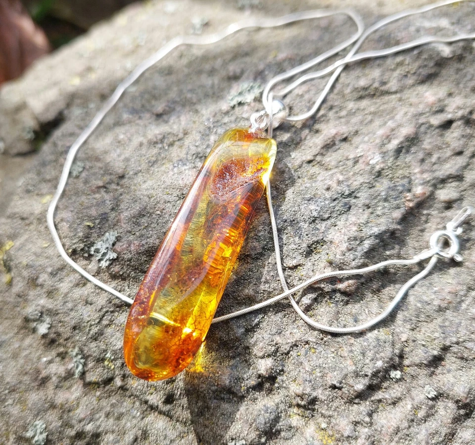 Ciondolo ambra baltica su corda in argento sterling 925 gioielli autentici unici - Immagine 4 di 4