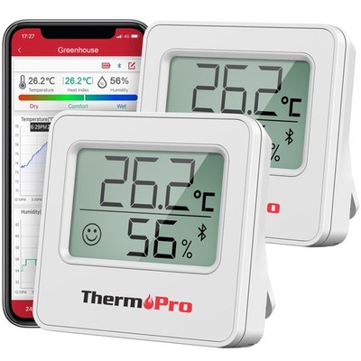 TempPro 80m Bluetooth Hygrometer Innen 2er Set Raumthermometer Digital mit APP