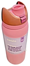 Owala 24oz Pink & Brown Stainless Steel Insulated Water Bottle Straw Broken Lid