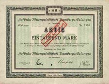 Hofbr&auml;u AG 1921 Bamberg Hallstadt Erlangen Hassfurt Weiden Oberfranken 1000 Mark