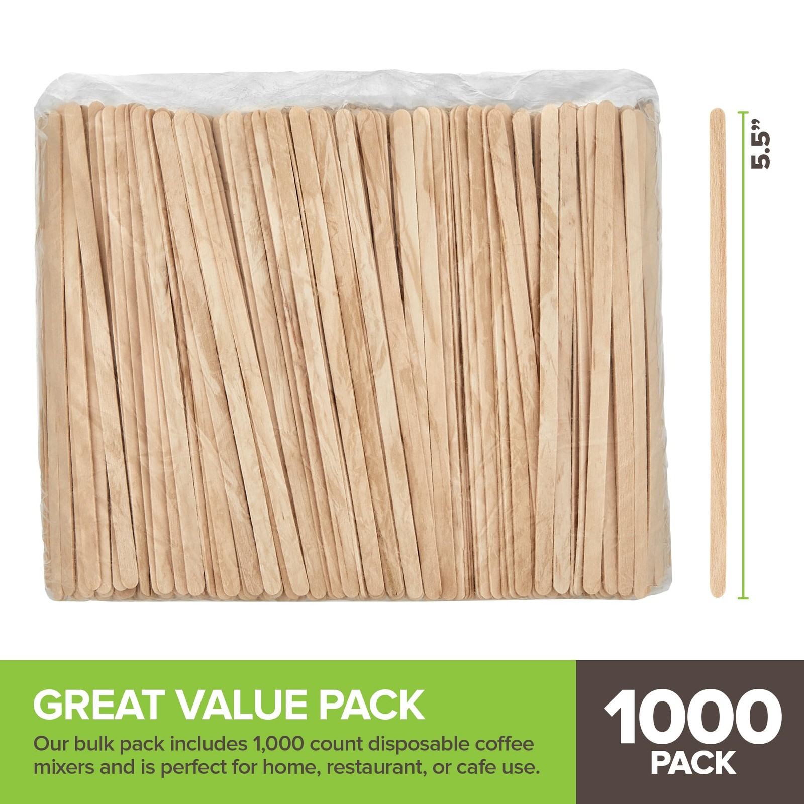 1000 Count Wooden Coffee Stir Sticks, Bulk Wood Stirrers for 5.5 Inch 
