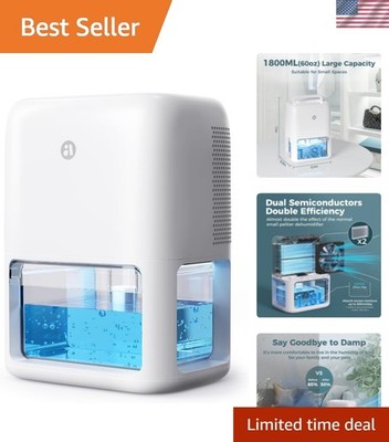 60 OZ Dehumidifiers for Home, Dual-Semiconductor Quiet Dehumidifier with Time...