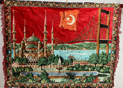Vintage Französische Epische Landschaft Istanbul Szene Wandbehang Wandteppich 157x156 cm