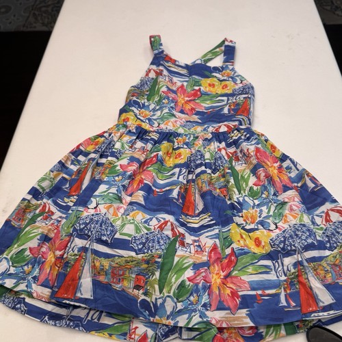 Polo Ralph Lauren Big Girls Riviera-Print Poplin Dress Boat Floral Print Sz 5 - Picture 14 of 16