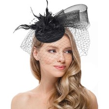 Women's Fascinators Hats 20s 50s Pillbox Hat Tea Party Hats with Pearl Feathe...