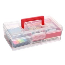 JUXYES Clear Art Craft Supply Storage Bin Sewing Box With Handle Lid Plastic