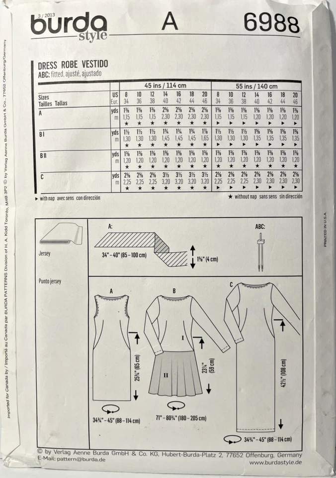 Sewing Pattern Burda #6988 Dress Sizes 8-20 Different Variations Factory Fold - Image 2 of 2