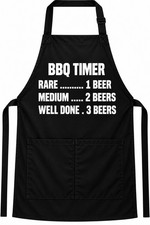 BBQ Timer Apron Funny Beer Grilling Cooking Kitchen Chef Gift Black