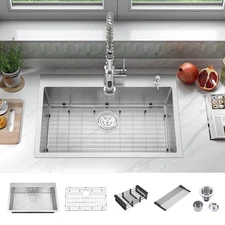 33''L x 22''W Drop in Single Bowl Kitchen Sink Scratch-Resistant Nano Finish