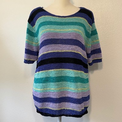 VTG Beachy Boho Fun Whimsical Striped Womens XL Top Multicolor