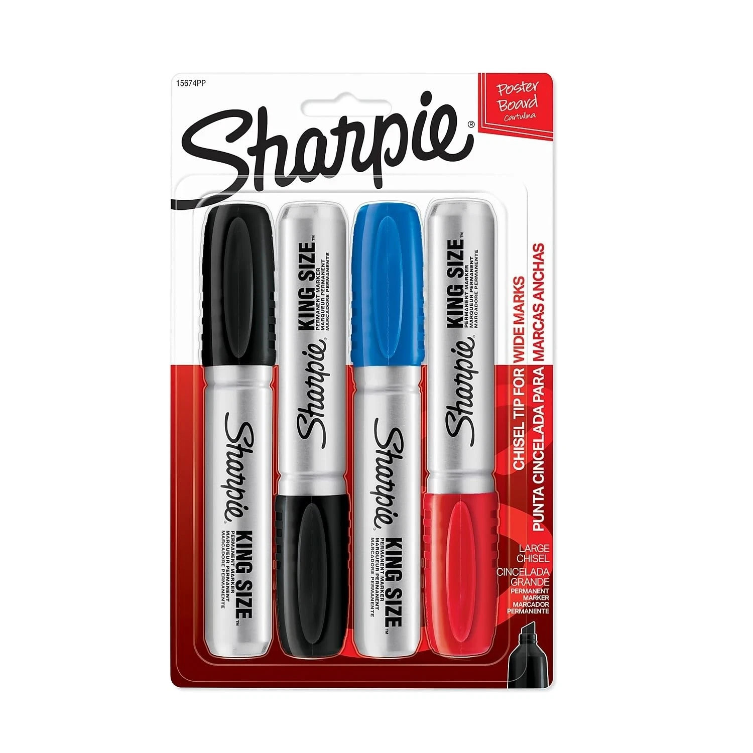 Sharpie King Size Permanent Markers Chisel Tip Assorted 4 Pack 15674PP NEW