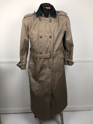 VINTAGE MEN'S JOSEPH A BANK TAN TRENCH COAT WITH GREEN