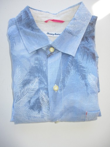 Tommy Bahama LINEN Men's shirt size large Fantastic shades of BLUE w/foliage - Picture 8 of 9