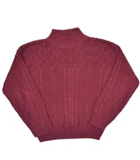 Gitano Sweater Womens M Burguny Cable Knit Mock Neck Ramie Cotton Fisherman