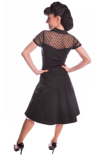 retro Diner Herz Netzeinsatz Bubikragen Petticoatkleid Swing Kleid - Picture 4 of 8